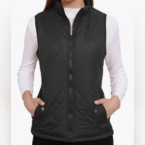 Allegra K Women's Black Quilted Zip Vest Size Small
